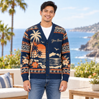 Male model wearing the tropical sunset cardigan