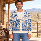 Male model wearing the western cardigan