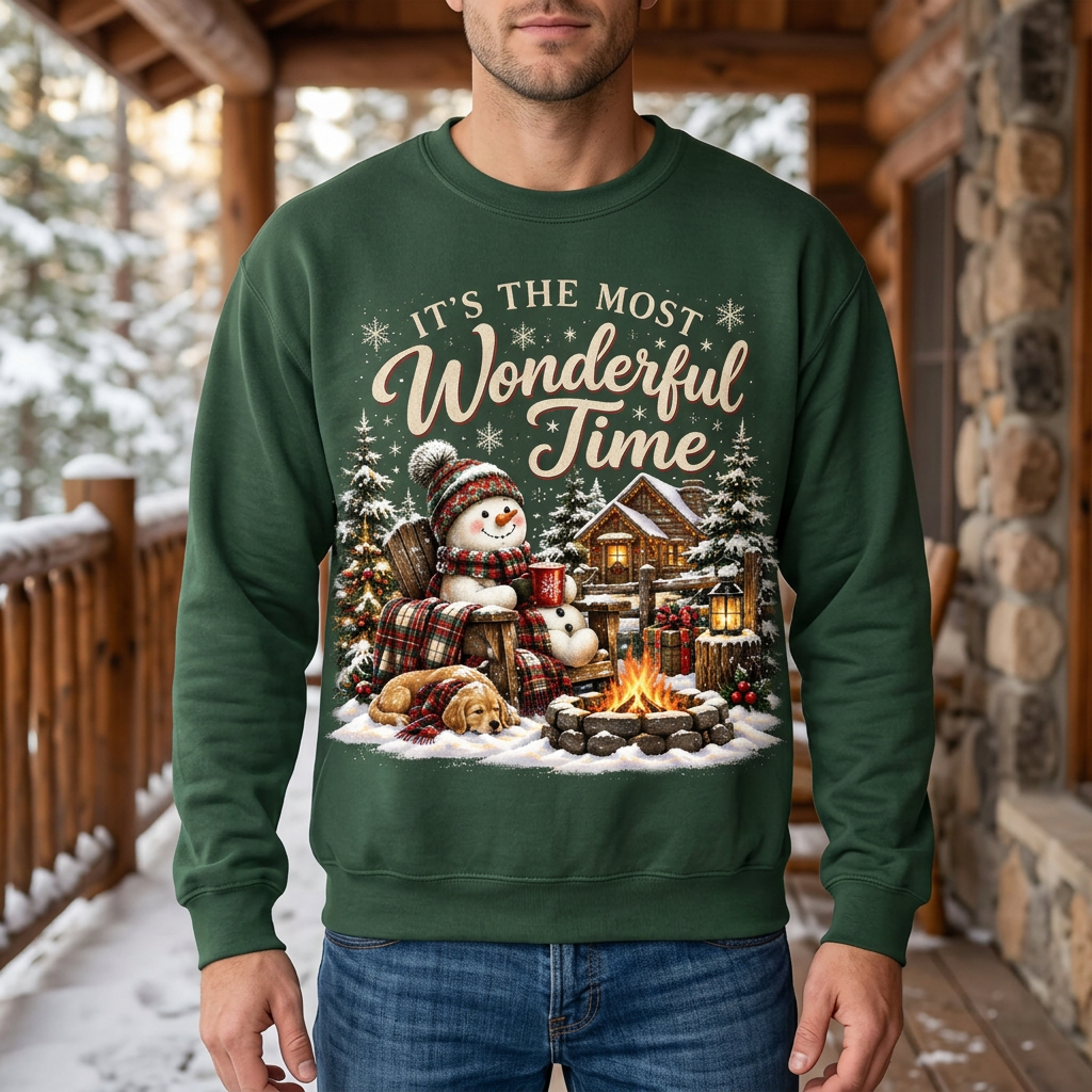 Male model wearing the winter cabin sweatshirt