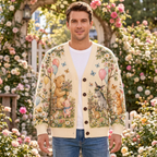 Male model wearing the woodland cardigan