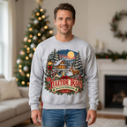 Male model wearing the Yuletide Trails sweatshirt