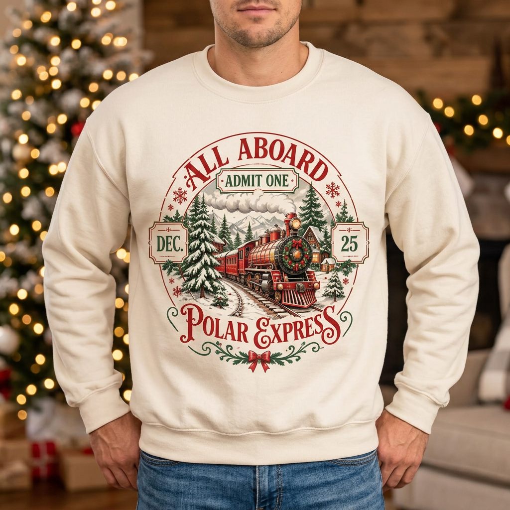 Male Polar Express Christmas sweatshirt mockup