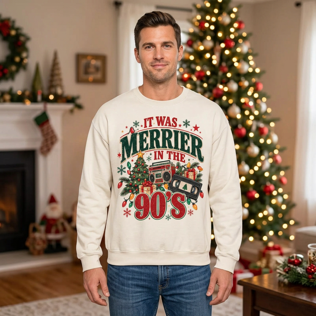 Male retro 90s Christmas sweatshirt mockup