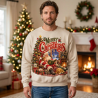Male Santa reading Christmas sweatshirt mockup