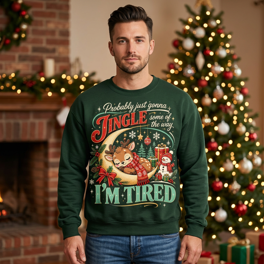Male sleepy reindeer Christmas sweatshirt mockup