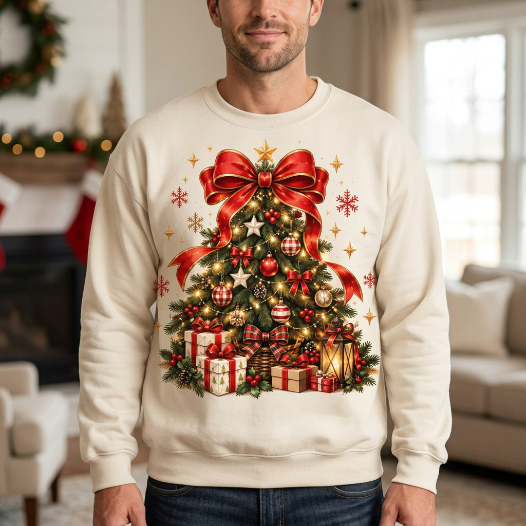 Male US-market Christmas-tree sweatshirt mockup