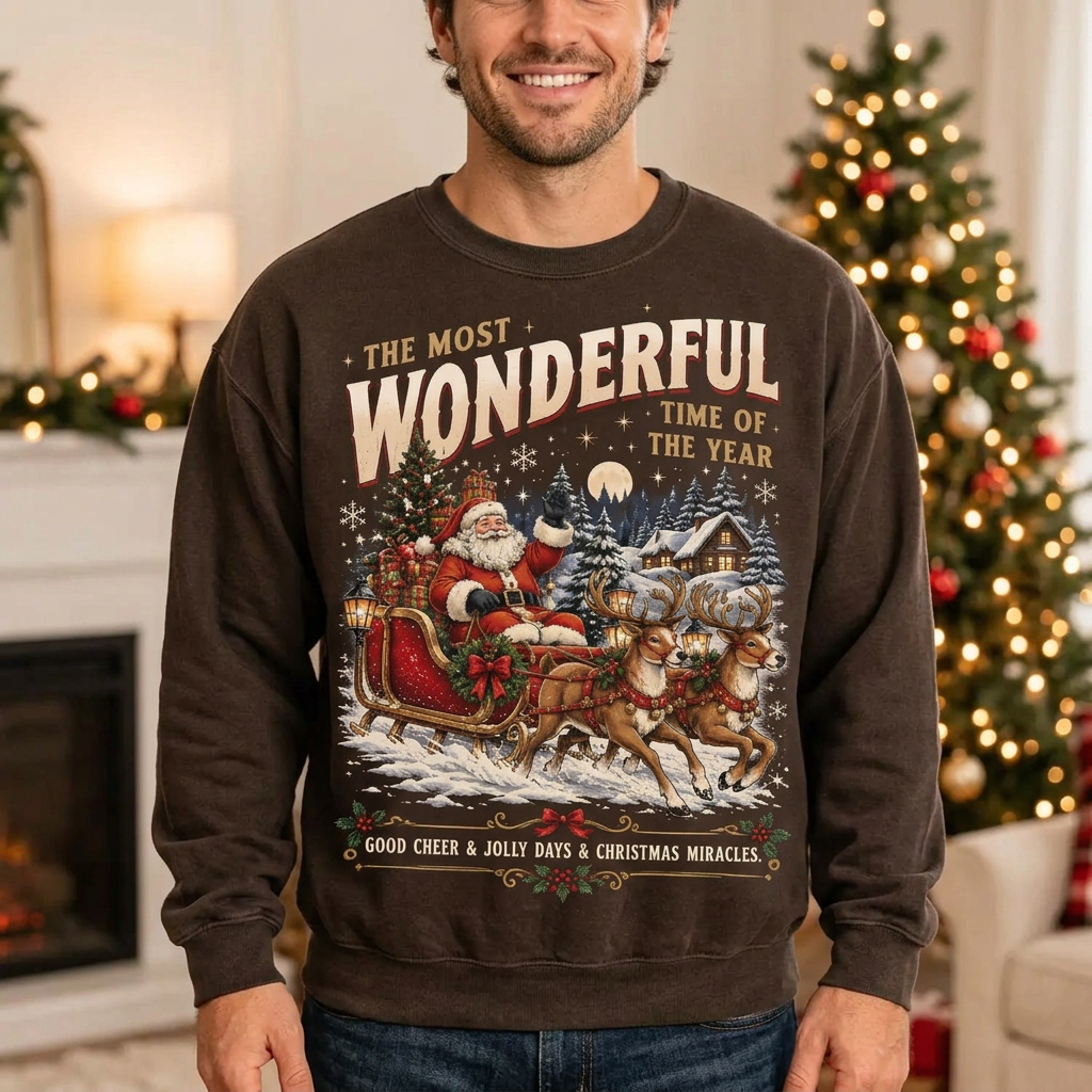 Male US-market Santa sleigh sweatshirt mockup