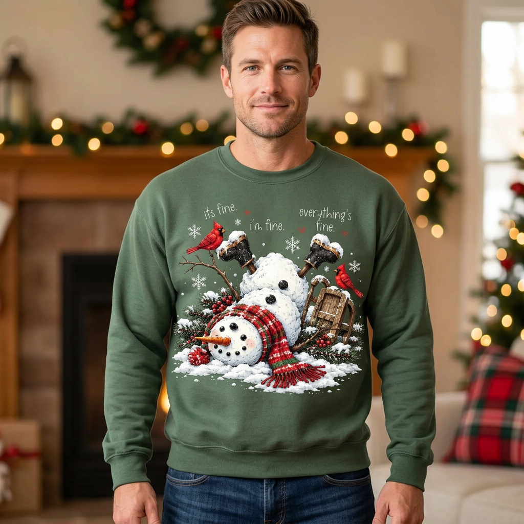 Male US-market snowman sweatshirt mockup
