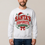Male US model wearing the Santa’s Favorite sweatshirt