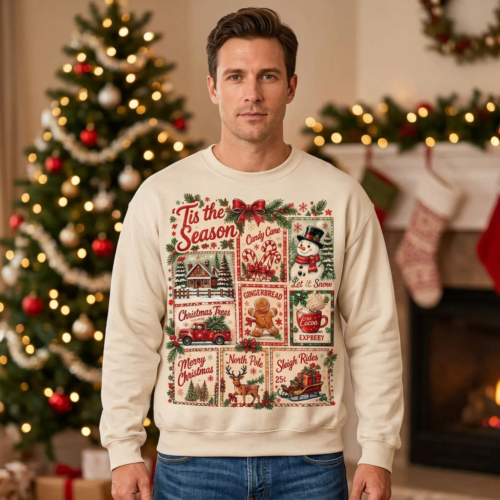 Male vintage Christmas grid sweatshirt mockup