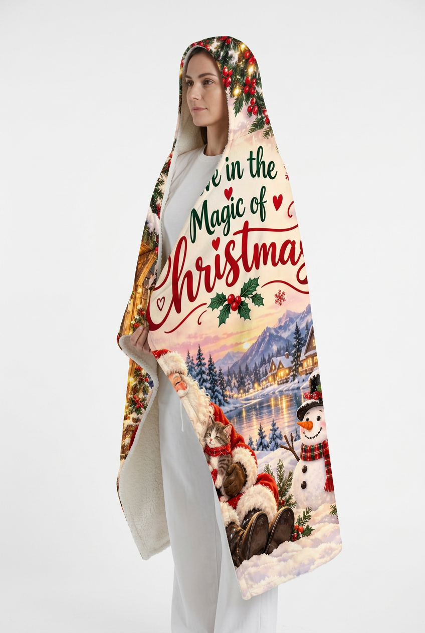 Mockup chăn có mũ Believe in the Magic of Christmas