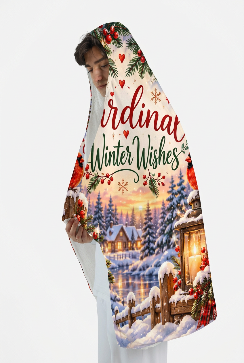 Mockup chăn có mũ Cardinal Winter Wishes
