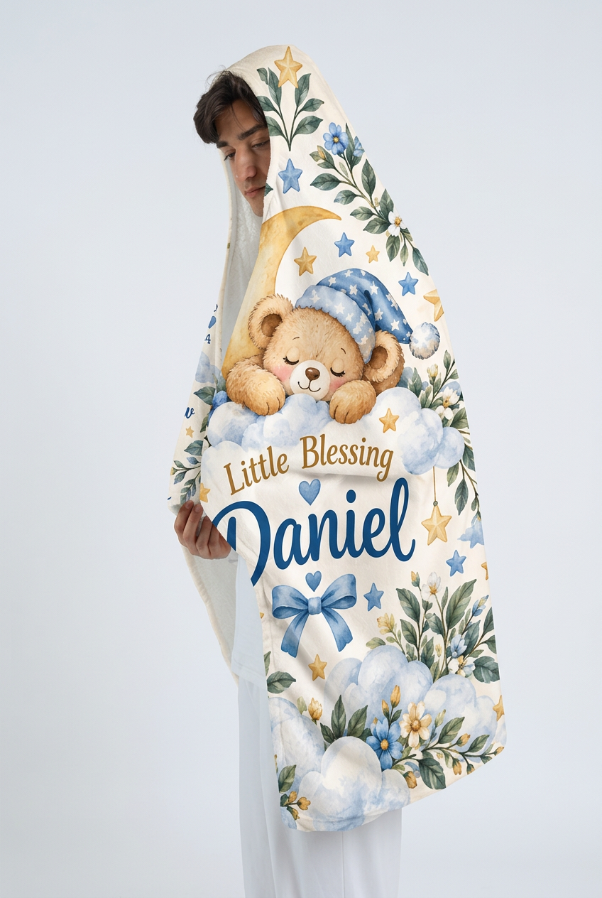 Mockup chăn có mũ Daniel theo tư thế ảnh mẫu