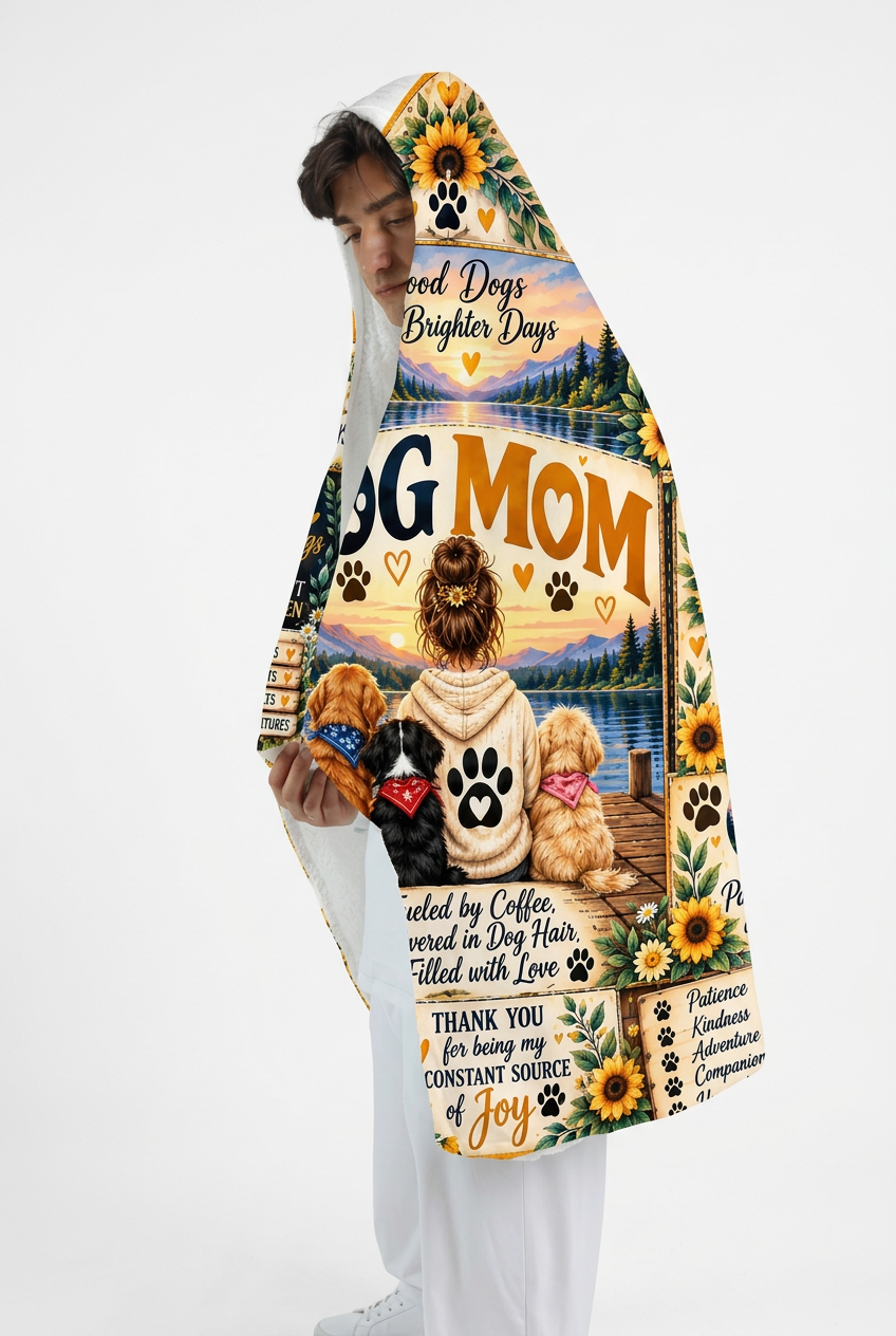 Mockup chăn có mũ Dog Mom