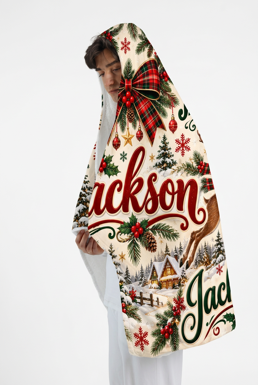 Mockup chăn có mũ Giáng sinh Jackson