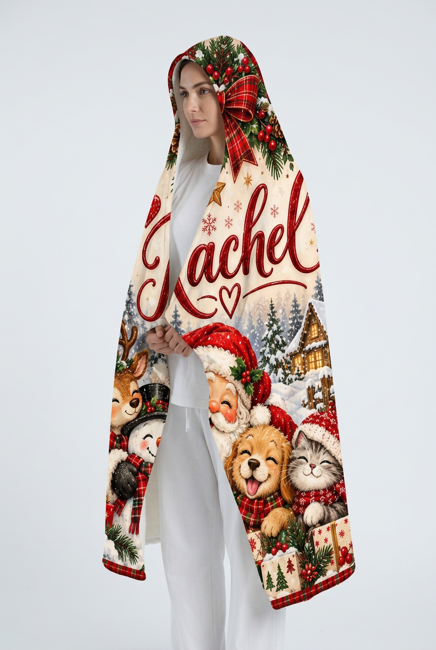 Mockup chăn có mũ Giáng sinh Rachel
