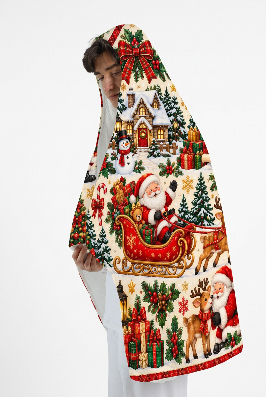 Mockup chăn có mũ Giáng sinh Santa Claus