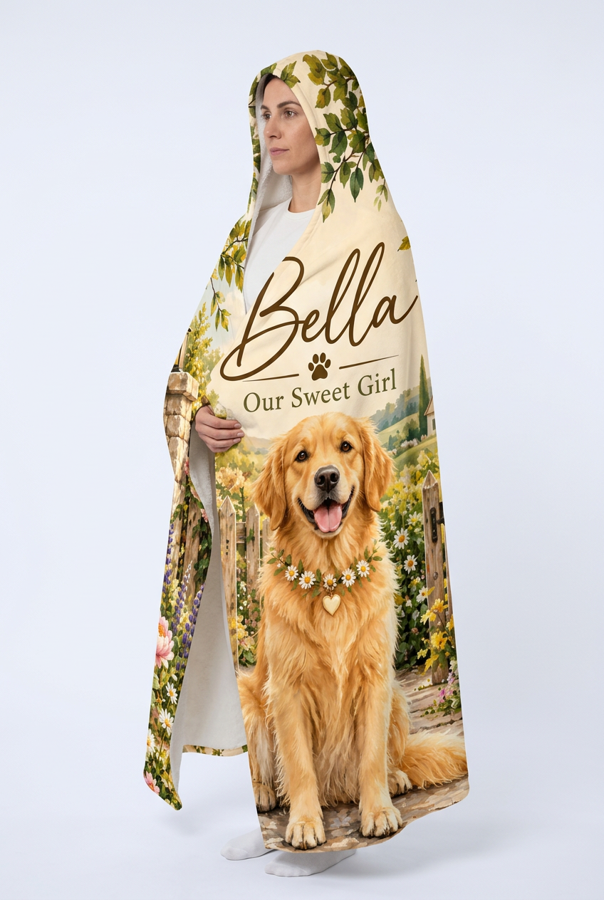 Mockup chăn có mũ Golden Retriever Bella