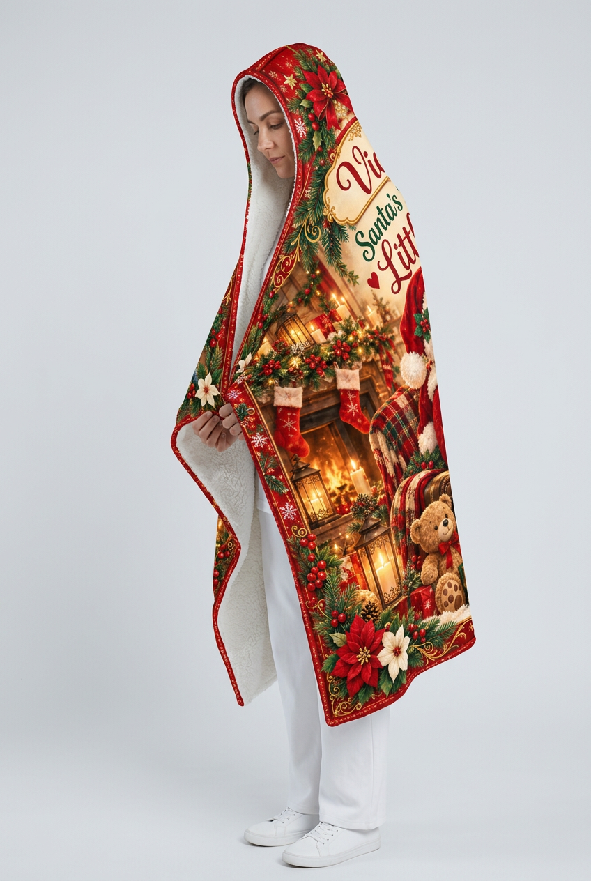 Mockup chăn có mũ Santa’s Favorite Little Girl