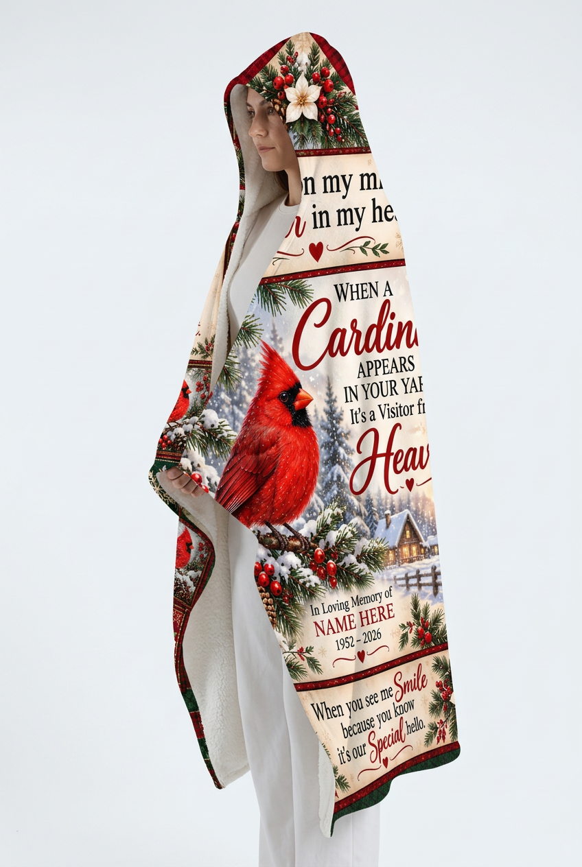 Mockup chăn có mũ tưởng niệm chim cardinal đỏ