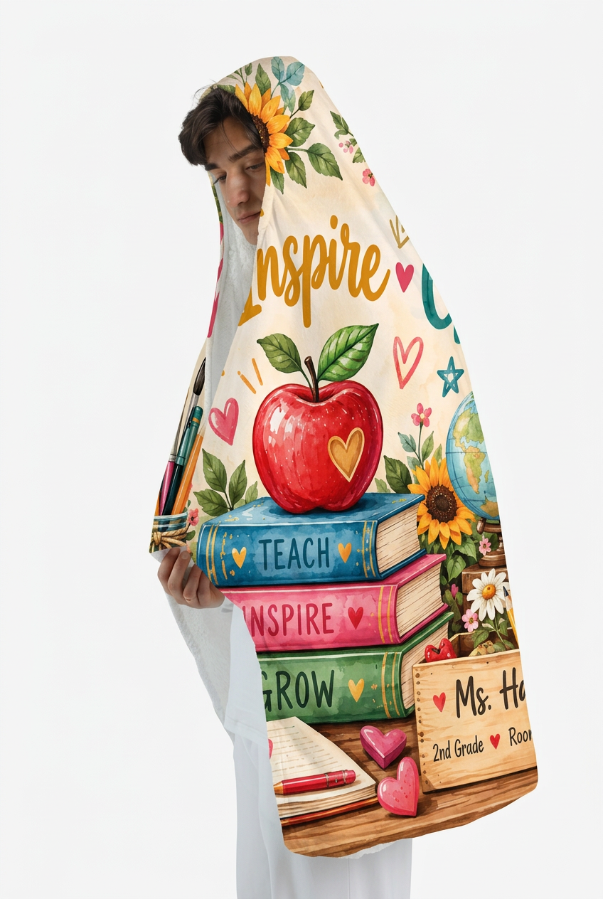 Mockup chăn có mũ Teach Inspire Grow