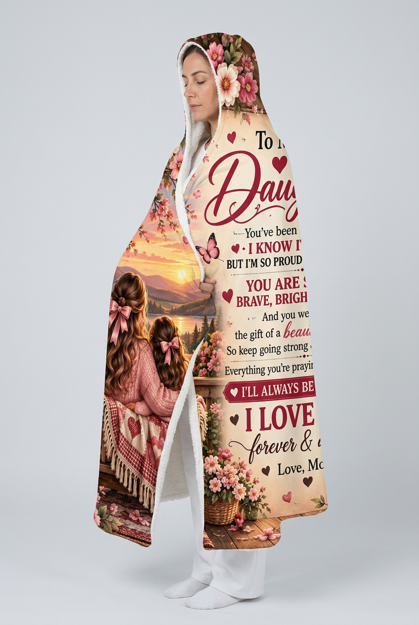 Mockup chăn có mũ To My Daughter Love Mom