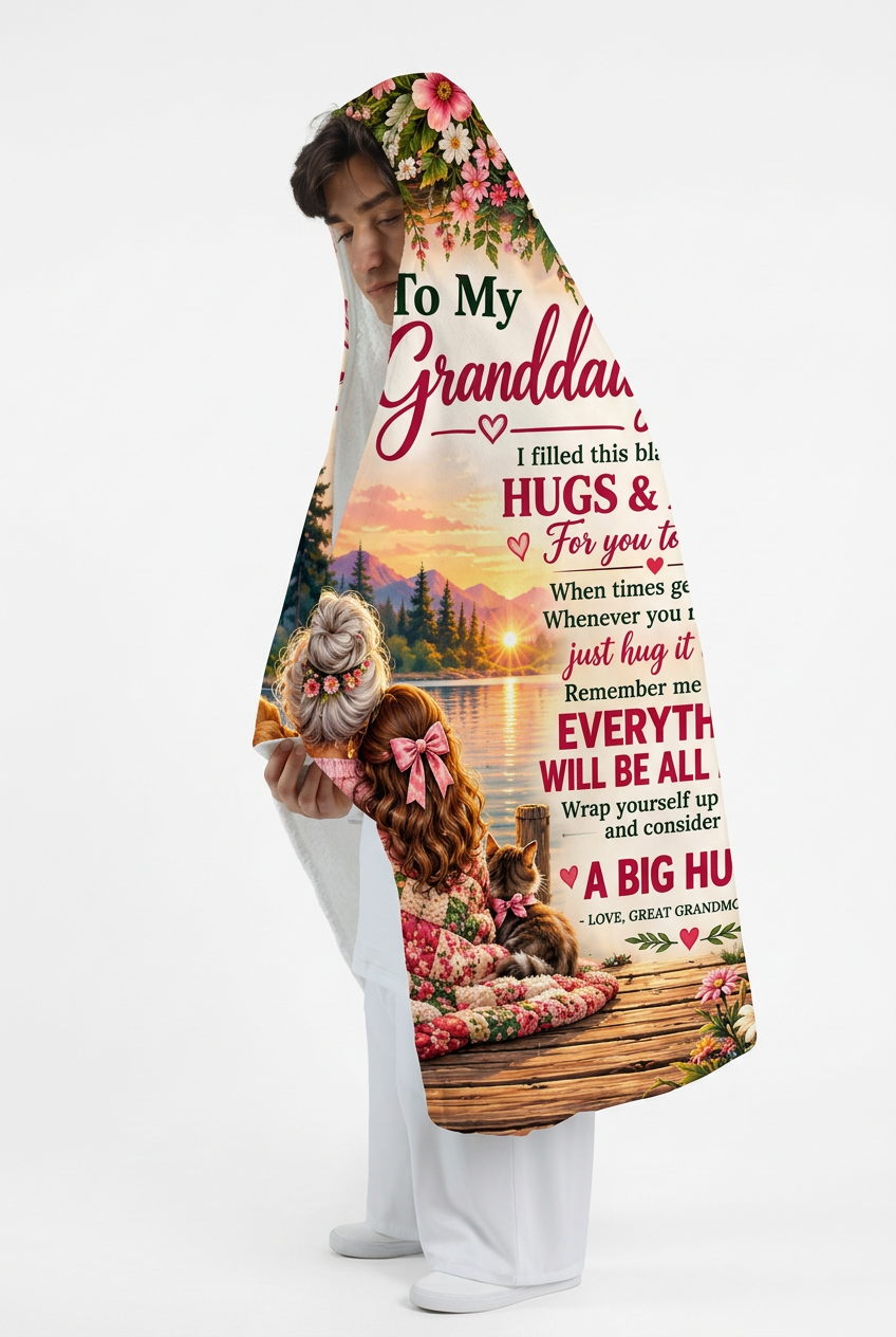 Mockup chăn có mũ To My Great Granddaughter