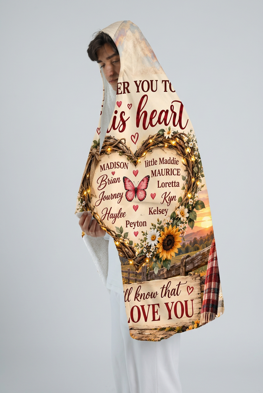Mockup chăn có mũ Whenever You Touch This Heart
