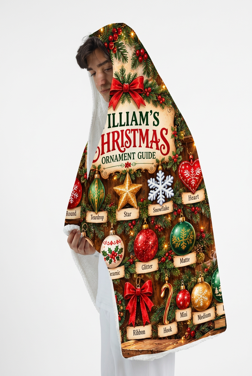 Mockup chăn có mũ William’s Christmas Ornament Guide