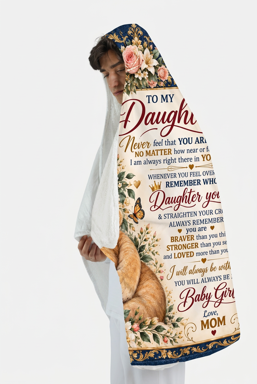 Mockup chăn choàng To My Daughter với sư tử mẹ và con
