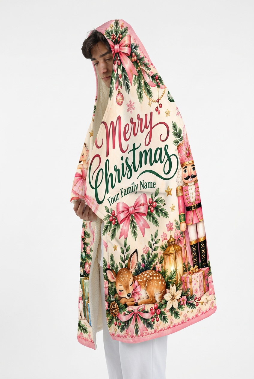 Mockup chăn Giáng sinh hồng Nutcracker