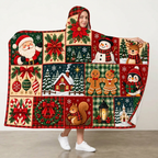 Mockup mẫu nữ mặc Hooded Blanket góc nghiêng 1/4, yêu cầu 1024 × 1024 px