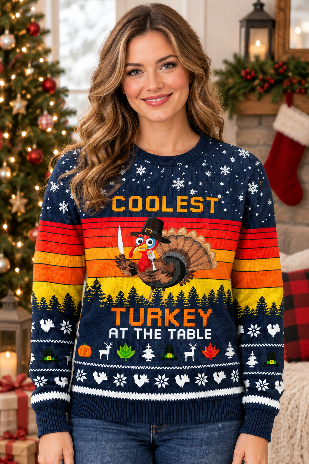 Mockup mẫu nữ mặc áo Coolest Turkey At The Table