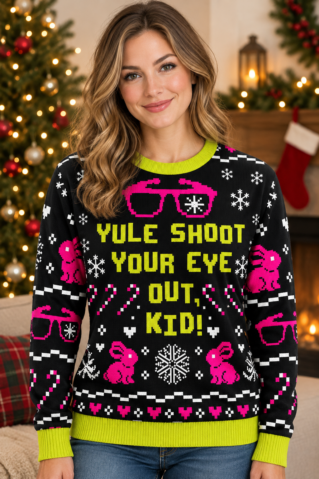 Mockup mẫu nữ mặc áo sweatshirt Giáng sinh