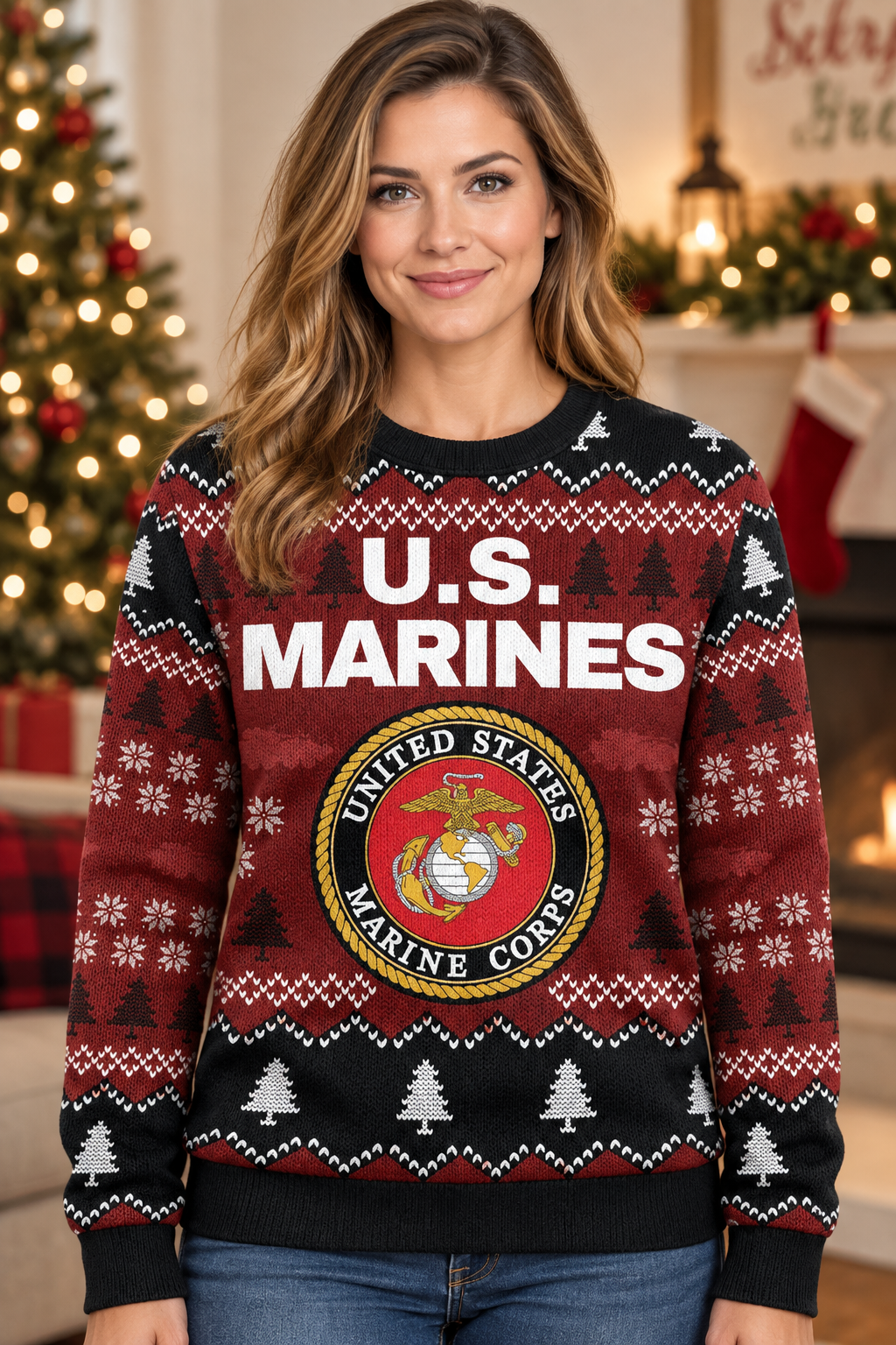 Mockup mẫu nữ mặc áo U.S. Marines Corps