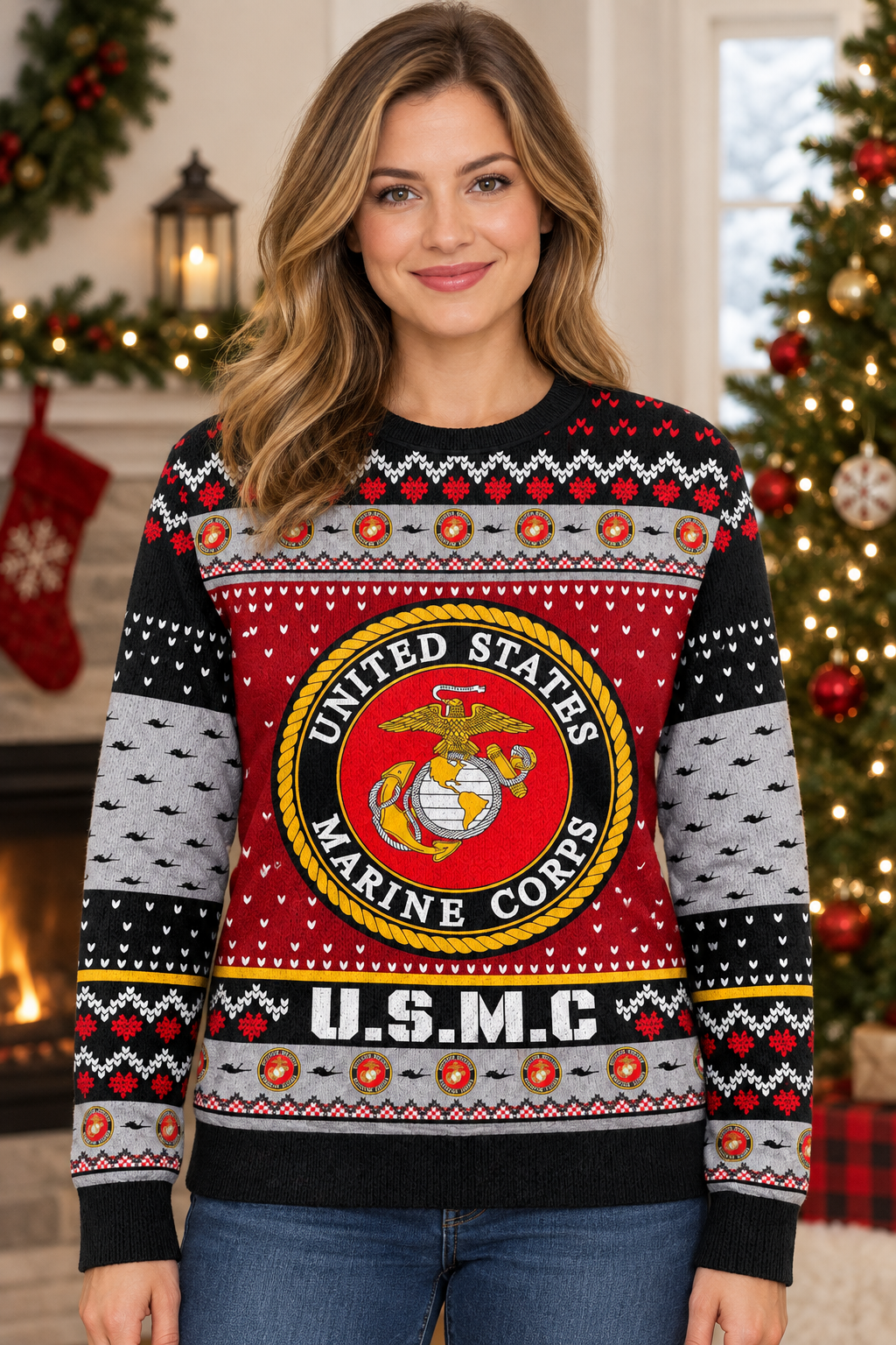 Mockup mẫu nữ mặc áo USMC Semper Fidelis