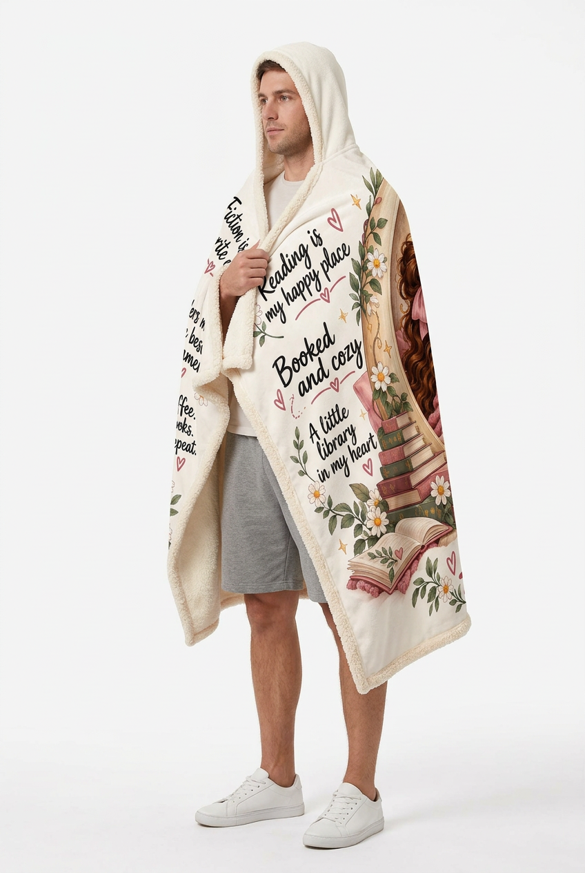 Mockup mẫu nam mặc Hooded Blanket góc nghiêng 3/4