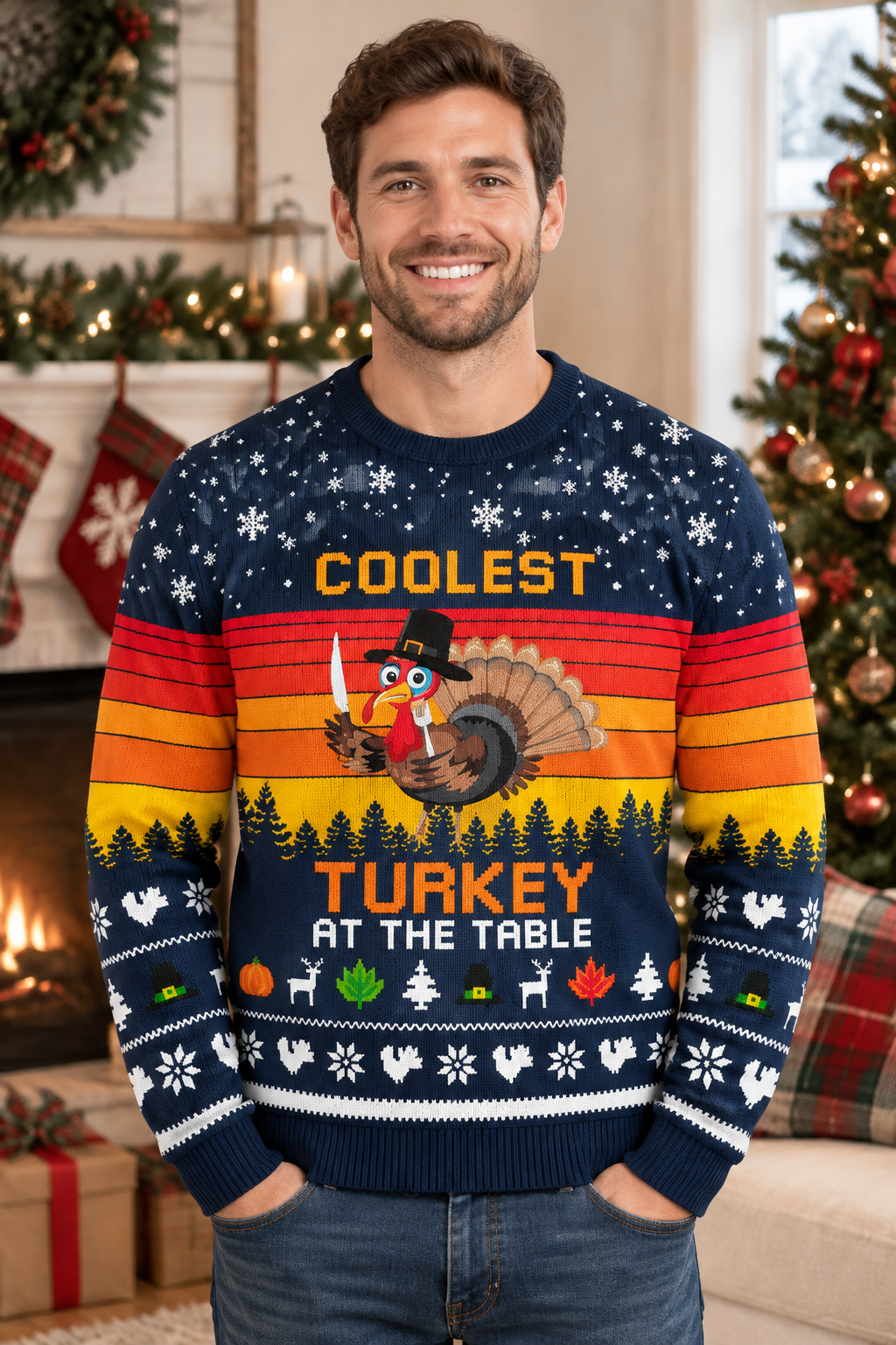 Mockup mẫu nam mặc áo Coolest Turkey At The Table