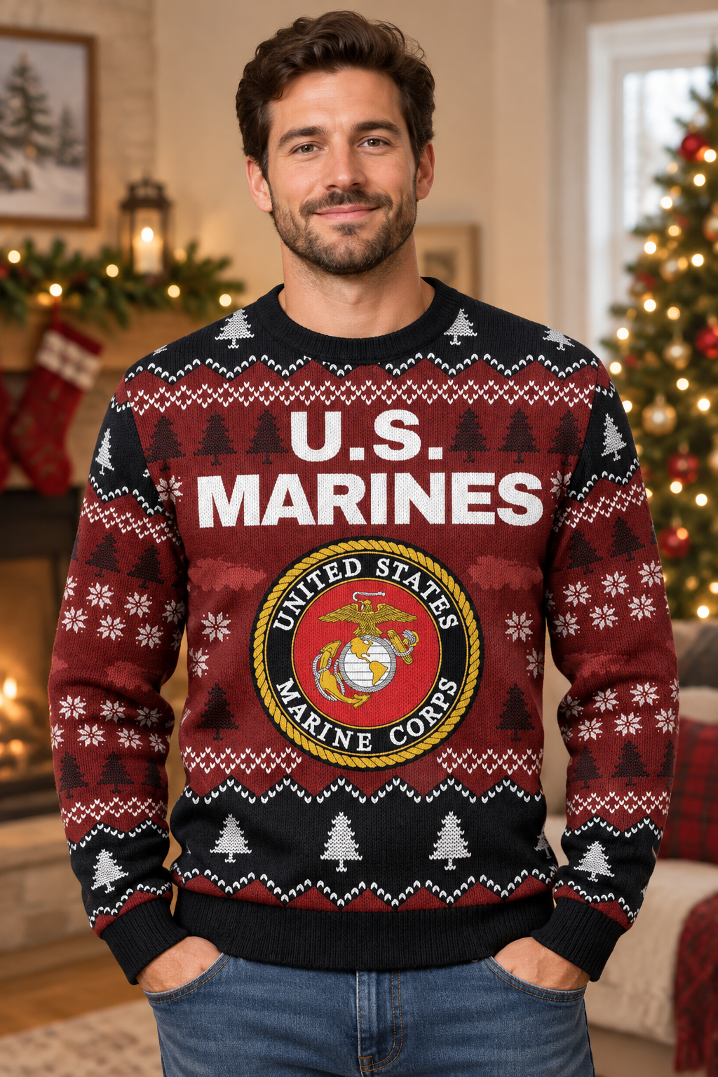 Mockup mẫu nam mặc áo U.S. Marines Corps