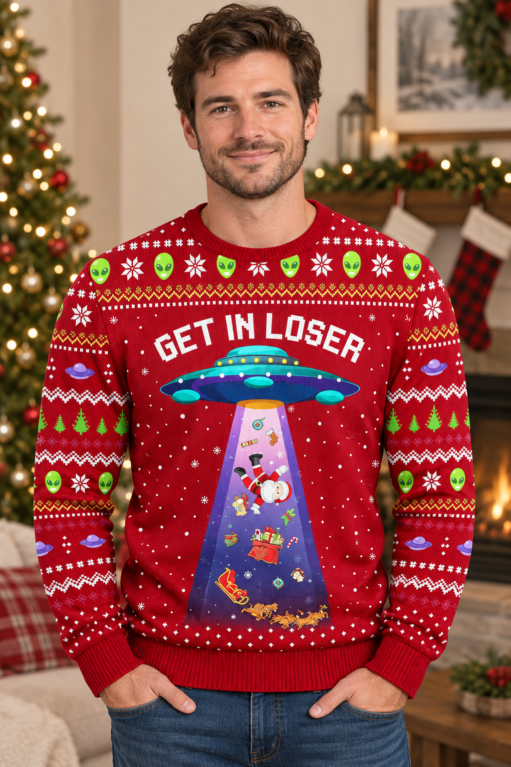 Mockup mẫu nam mặc áo UFO Get In Loser
