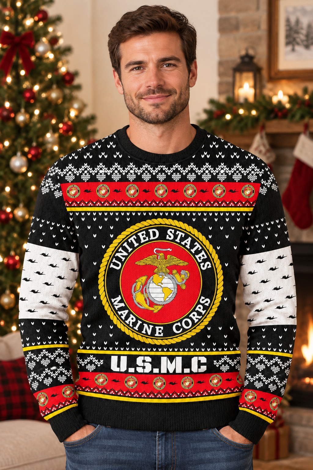 Mockup mẫu nam mặc áo United States Marines Corps