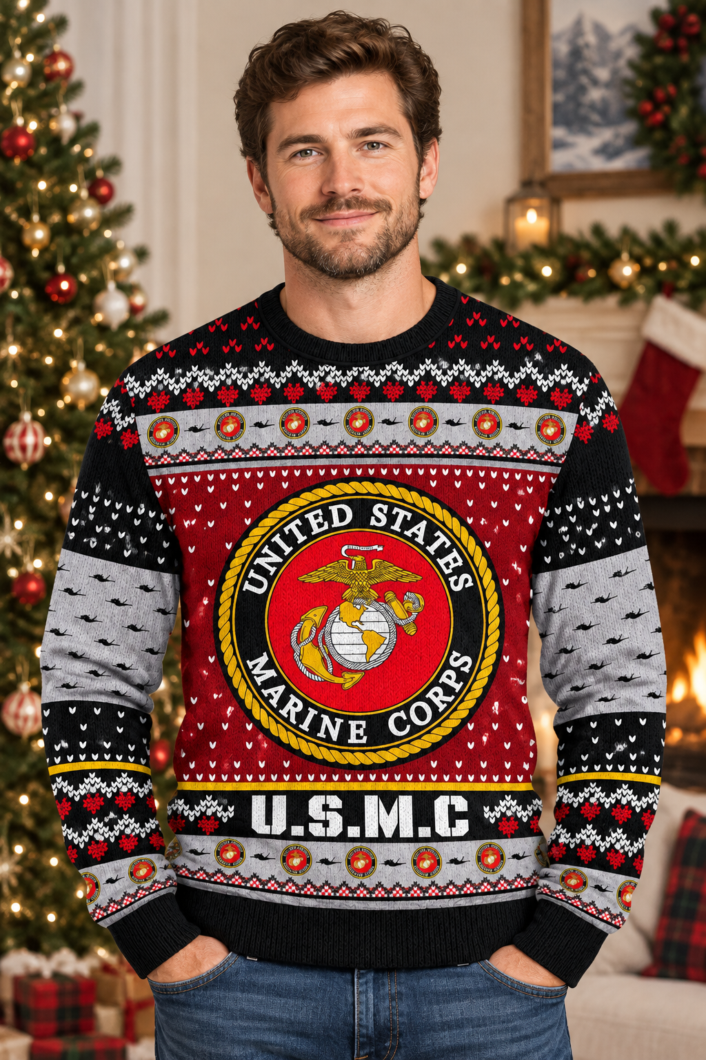 Mockup mẫu nam mặc áo USMC Semper Fidelis