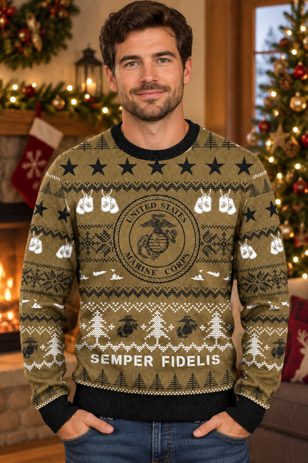 Mockup mẫu nam mặc áo USMC Semper Fidelis
