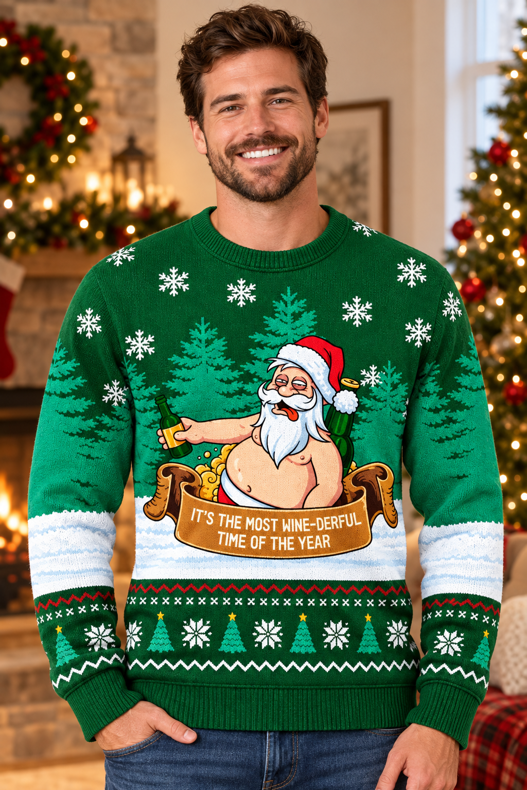 Mockup mẫu nam mặc áo Wine Derful Santa
