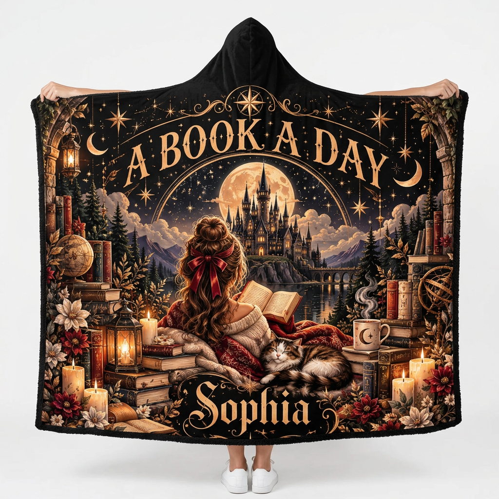 Mockup nữ dang rộng chăn với tên Sophia ở phía dưới