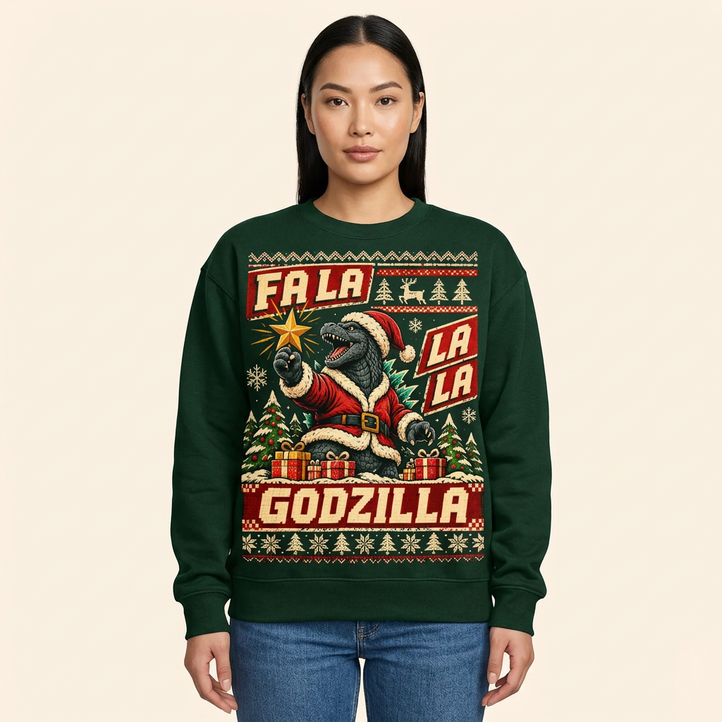 Mockup nữ mới với áo Godzilla Christmas