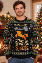 Mockup nam mặc áo len "Jesus And Horses"