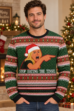 Mockup nam mặc áo len Stop Eating The Tinsel