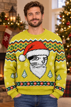 Mockup nam người Mỹ mặc áo sweater Santa Cat