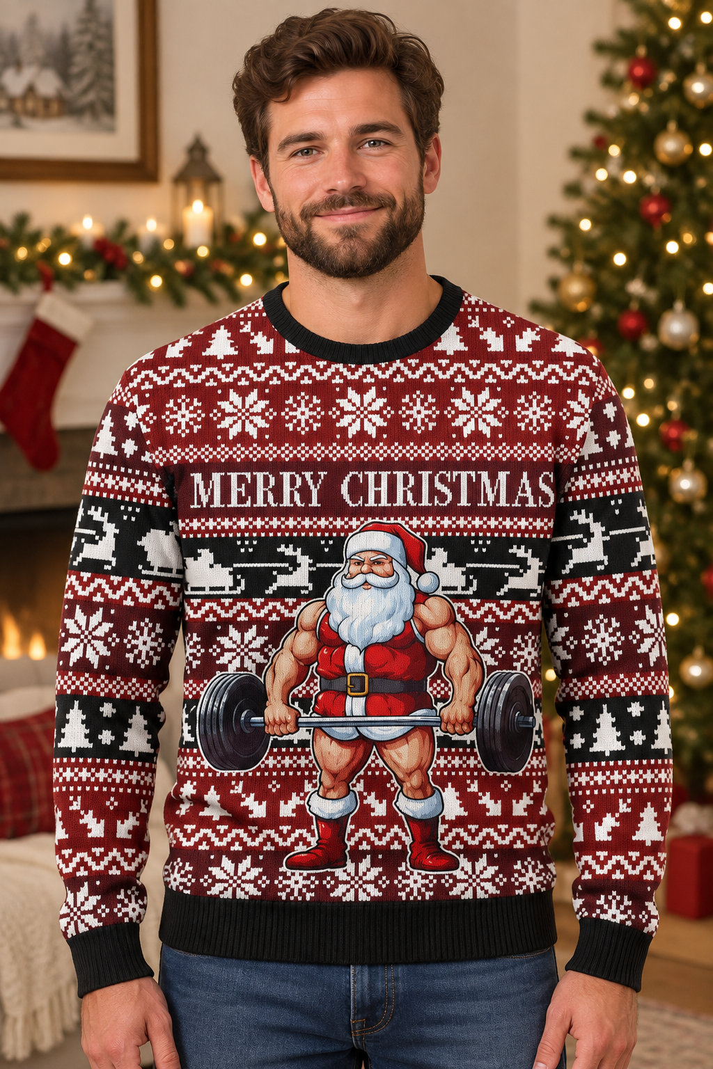 Mockup áo Santa Weightlifting trên người mẫu nam